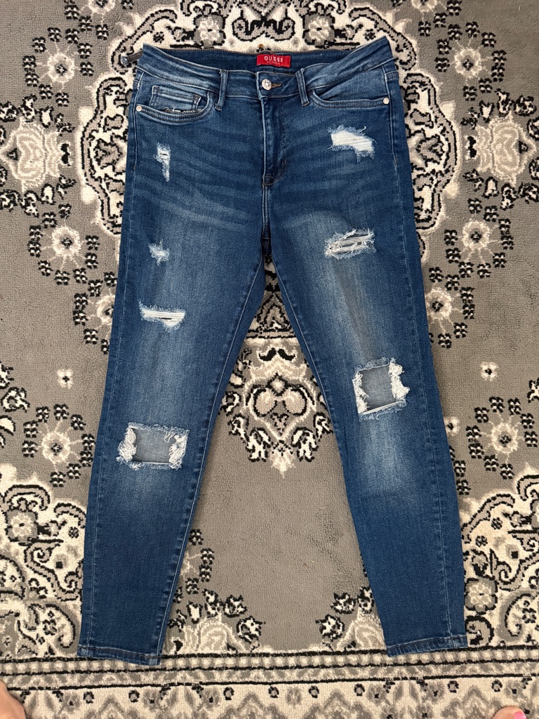 Guess Women's Distressed Skinny Jeans Blue Denim